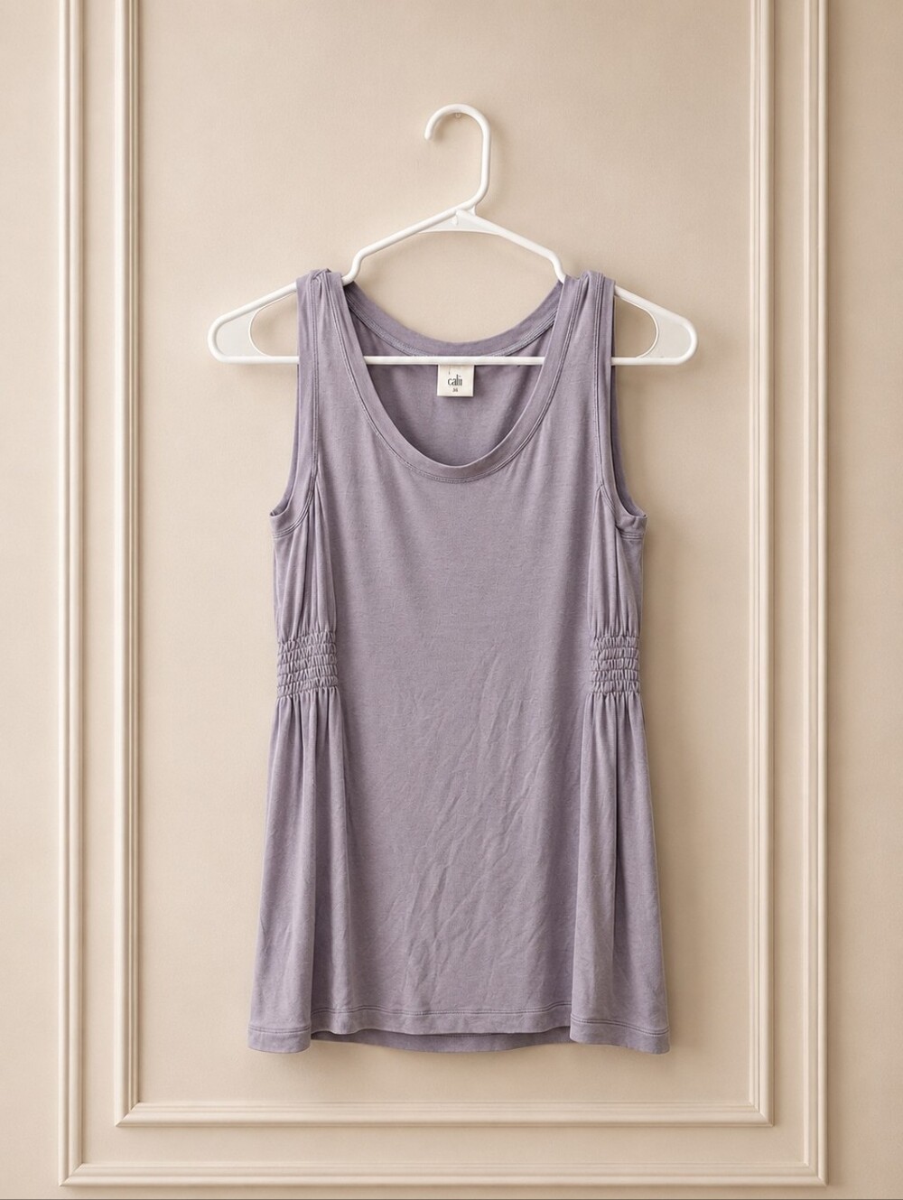 NWOT Cabi XS Soft Lavender Scoop Neck Tank with Side Shirring